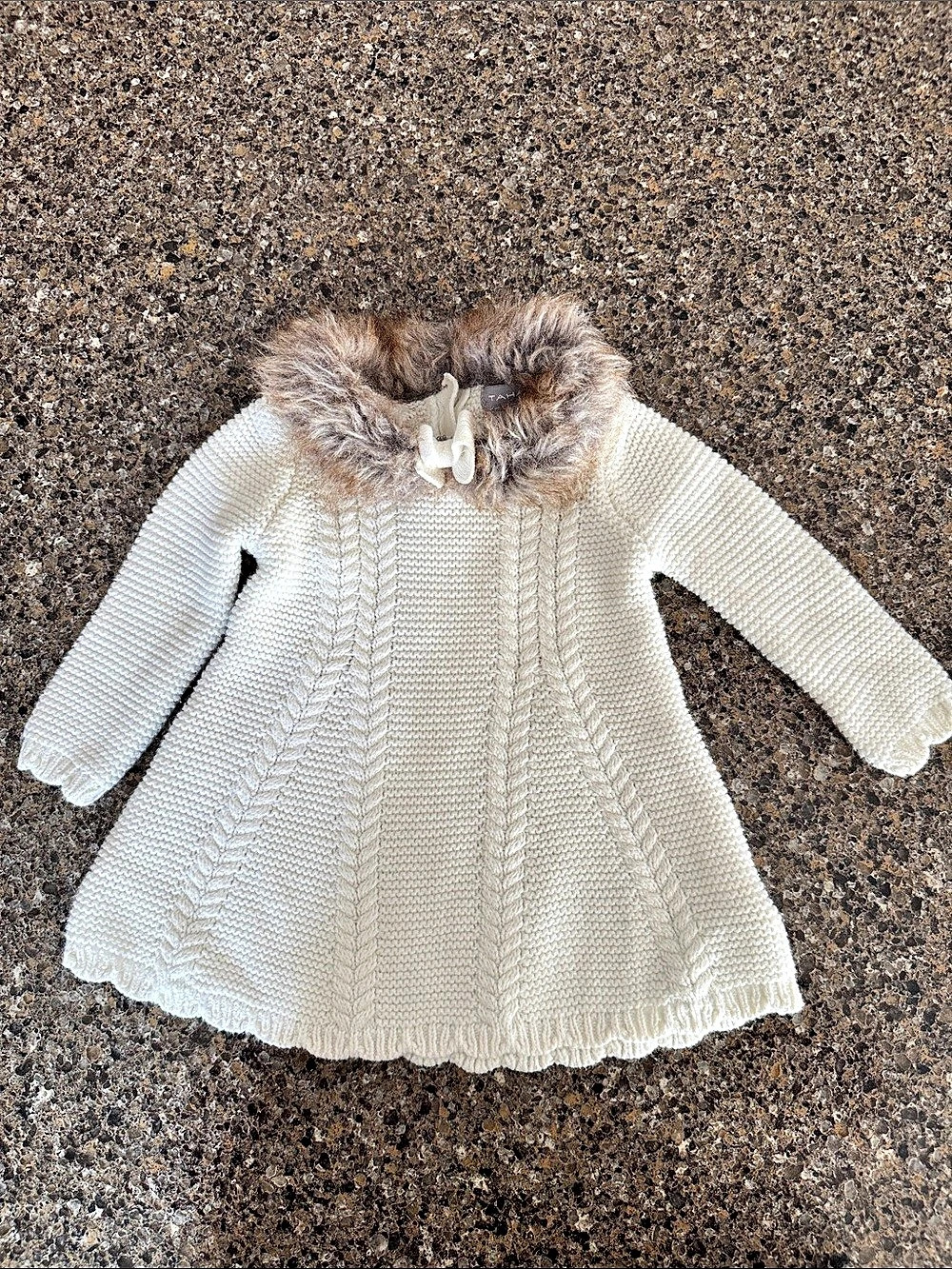 TAHARI Baby Cable Knit Coat Cream 3-6M